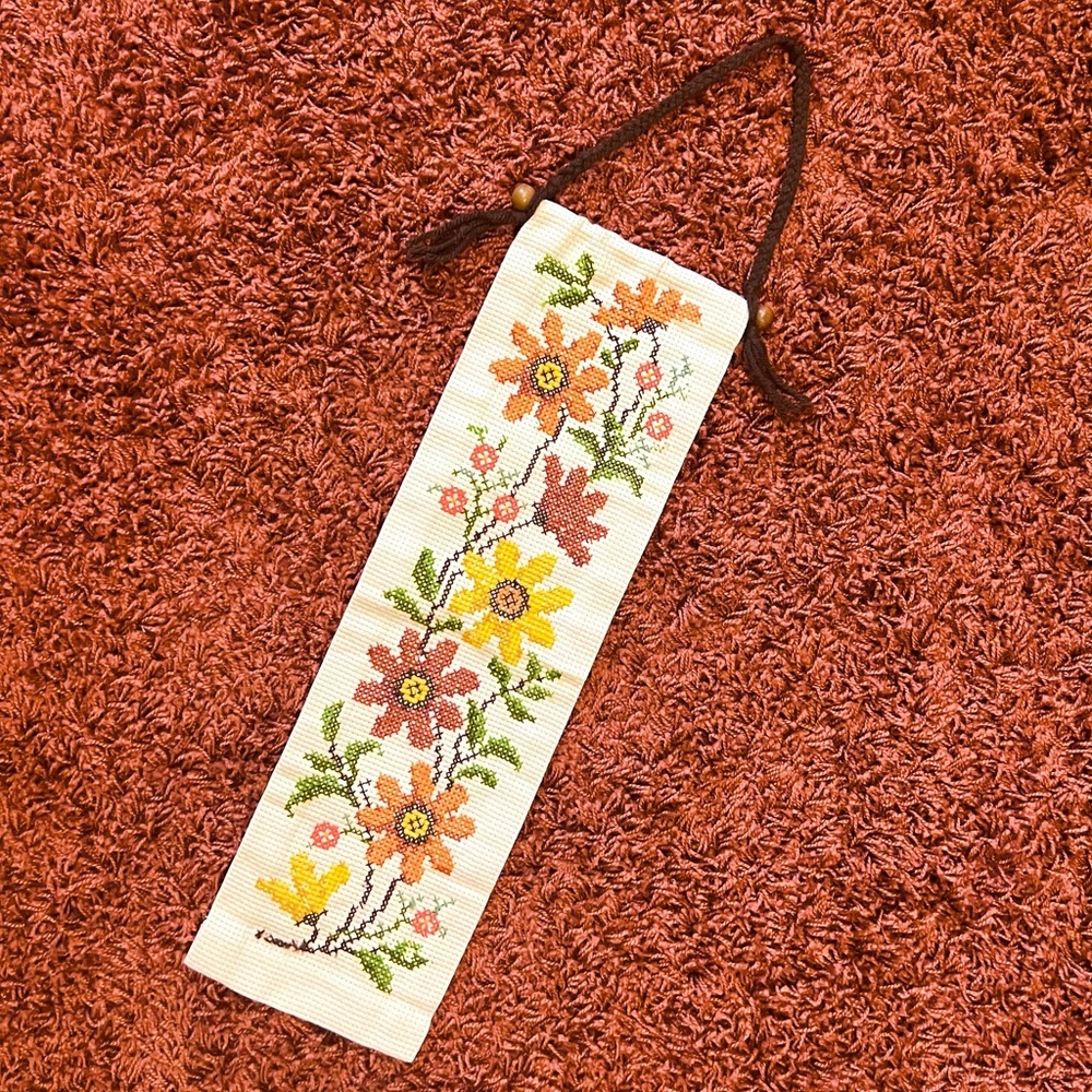 Vintage floral crewel wall hanging